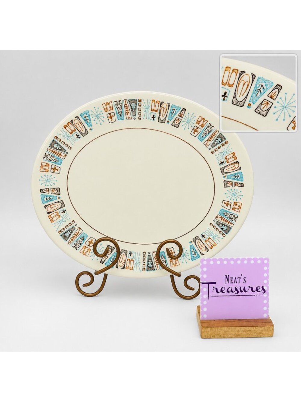 Taylor Smith Taylorstone MODERNE MCM Atomic Starbrust Ceramic 13.5" Oval Platter